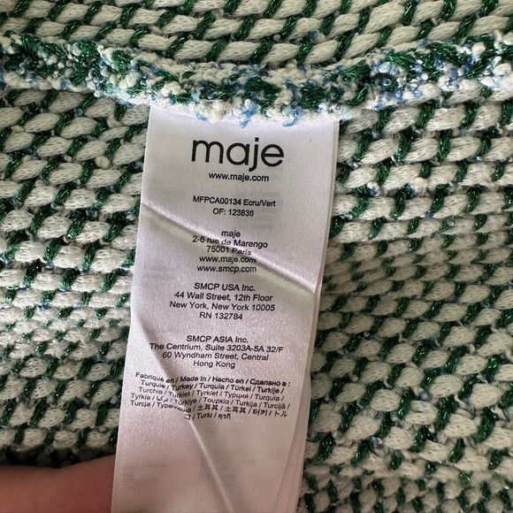 Maje Maitresse Metallic Green Threaded Cardigan with Gold Accents - Picture 9 of 10
